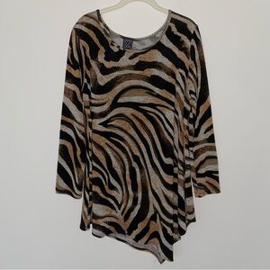 Clara Sun Woo Tiger Stripe Animal Print Tunic Top Asymmetrical Large Lagenlook